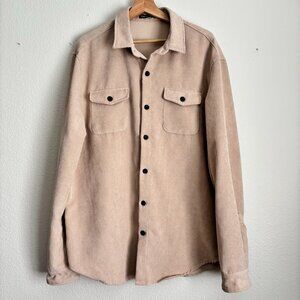 SHEIN Men’s Beige Corduroy Button-Up Shirt – XL – Casual Overshirt